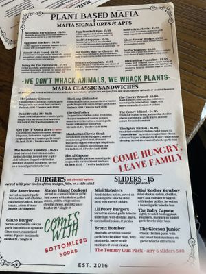 Menu  at Plant Based Mafia in Palm Beach Gardens