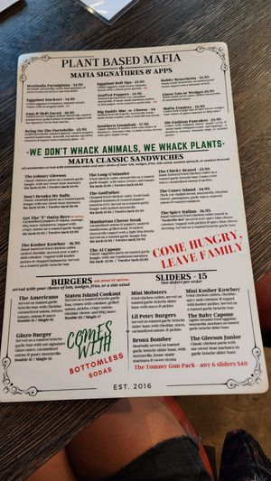 Menu at Plant Based Mafia in Palm Beach Gardens