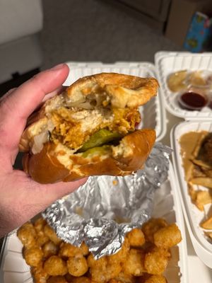 Amazing! Chicky Braxel with tots! So freaking good.  at Plant Based Mafia in Palm Beach Gardens