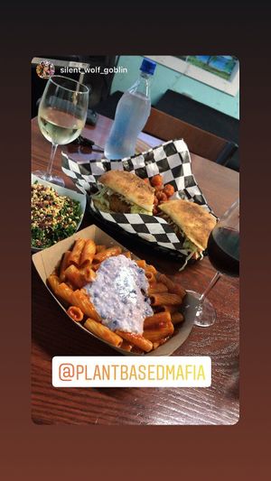 Some of our mafia family filling up on our award winning Sweet Rigatoni with our delicious Blueberry Ricotta and our Long Gisland sandwich.  at Plant Based Mafia in Palm Beach Gardens