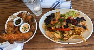 Nachos & Sampler! Fried pickles, Cauliflower Bitez, & Yucca Tots!!! at Charro Vida in Tucson