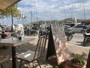 A nice position for a vegan treat. at Meltemi Brunch Cafe in Skiathos