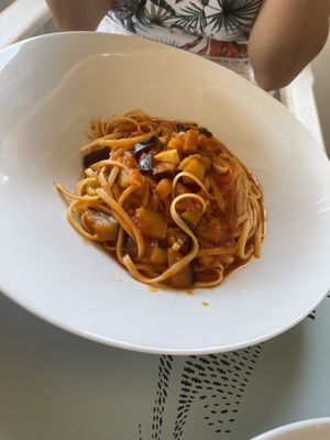 Arabiata (with linguine)  at Meltemi Brunch Cafe in Skiathos