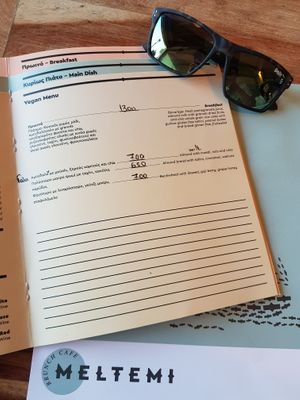 Vegan menu at Meltemi Brunch Cafe in Skiathos