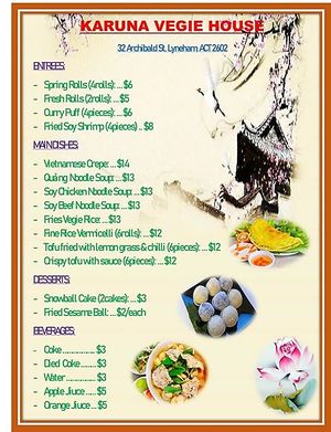 menu at Karuna Vegie House  in Lyneham