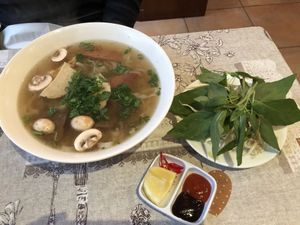 'Beef’ pho at Karuna Vegie House  in Lyneham