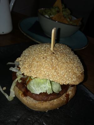 moving mountain burger (and non vegan nachos in the back)  at El Camino in Thun