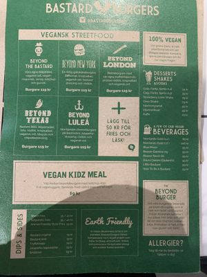 Menu at ARN - Bastard Burgers - T4 in Stockholm