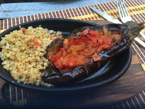 Stuffed eggplant with couscous salad at No 19 Dining in Istanbul
