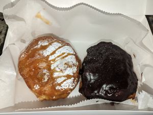 Seasonal Hanukkah Donuts: Dulce De Leches & Chocolate Frosted with Raspberry Filling at Zalie Cakes in Hollywood