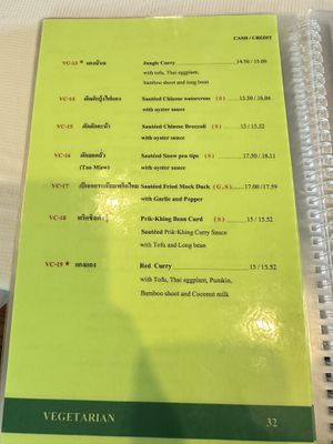 Vegetarian menu, Jan 2026, page 6 - please check if oyster sauce used is vegetarian oyster sauce   at Sri Pra Phai in Woodside