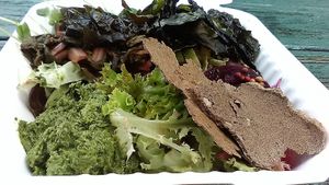 Covid 19-era Green Brekkie Bowl, made vegan on request.  at Village Coffee and Goods in Kingston