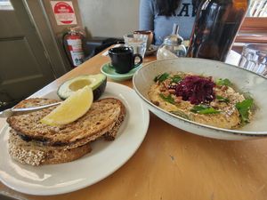 Houmous and Eggs (minus the egg) at Albion Cafe in Braidwood