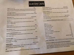 Menu as at June 2019 at Albion Cafe in Braidwood