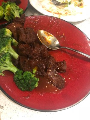 Teriyaki beef (half eaten) at Zen Gardens in Mississauga