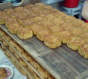 Baked moon cakes at Zen Fut Sai Kai Vegetarian in Central Singapore