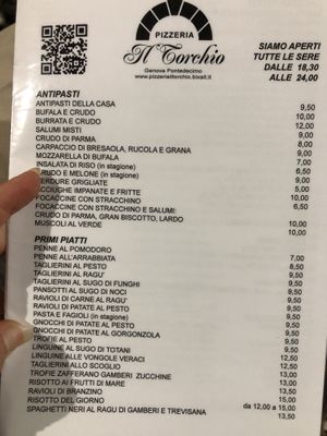 Part of the menu   at Il Torchio in Genoa