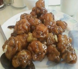 sesame chicken (made from mushrooms) at Happy Family III in Monterey Park