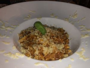 Gnocchetti sardi con salsiccia beyond e formaggio vegan at Cavo Bistrot in Cagliari