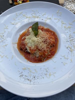 Aubergines from the oven in tomato sauce   at Cavo Bistrot in Cagliari