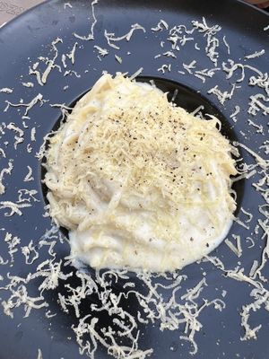 Spaghetti with cashew sauce  at Cavo Bistrot in Cagliari