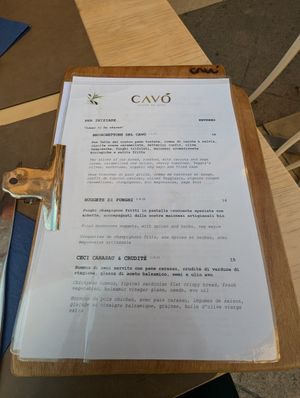 Menu at Cavo Bistrot in Cagliari