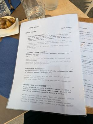 Menu at Cavo Bistrot in Cagliari