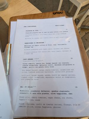 Menu at Cavo Bistrot in Cagliari