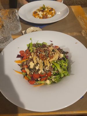 "All In Salad" with soy chunks, mixed nuts and vegan cheese at Cavo Bistrot in Cagliari