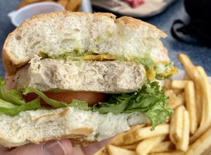 Vegan Chick’n sandwich.  at Universal Studios - Mel's Drive-In in Orlando