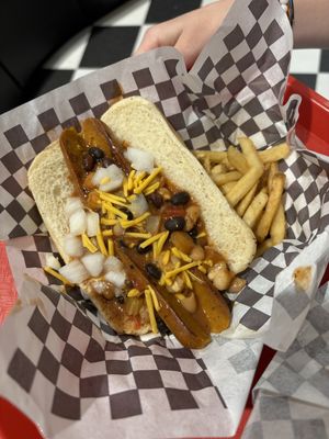 vegan chili cheese dog  at Universal Studios - Mel's Drive-In in Orlando