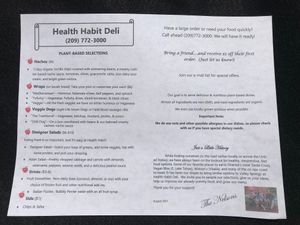 August Menu at Health Habit in Valley Springs