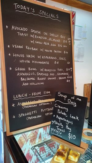 Blackboard with vegan options at Origin in Petone