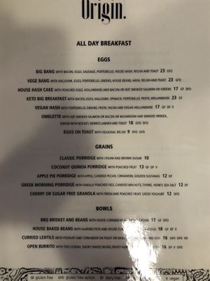 All day breakfast menu at Origin in Petone