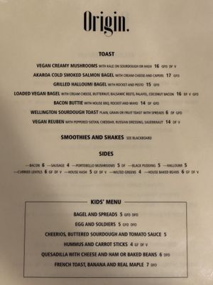 All day breakfast menu at Origin in Petone