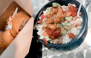 my poke bowl on the bottom was vegan! at Big Island Bowls in St Augustine