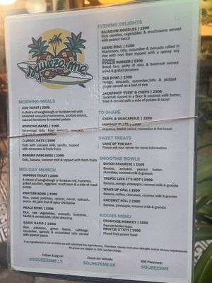 Menu  at Squeeze Me in Arugam Bay