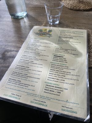 Menu  at Squeeze Me in Arugam Bay