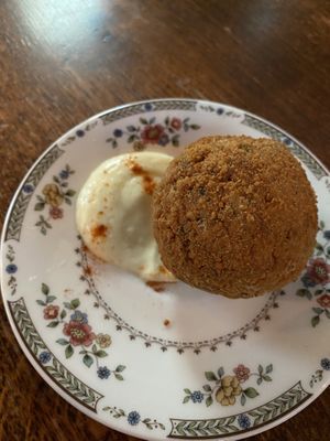 Scotch egg with ail oil at Cosmic Kitchen in Plymouth