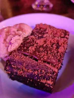 Biscoff brownie with caramel icecream at Cosmic Kitchen in Plymouth