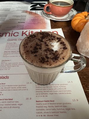 Hot chocolate with oat milk   at Cosmic Kitchen in Plymouth