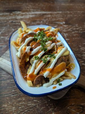 Souvlaki fries at Cosmic Kitchen in Plymouth