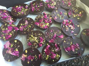 Dark chocolate and rose peanut butter cups!  at Cosmic Kitchen in Plymouth