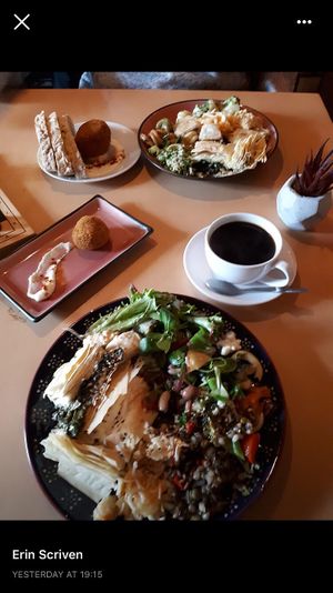 Salad Bar, scotch egg and a coffee 😋  Thanks to one of our lovely customers for the pic!  at Cosmic Kitchen in Plymouth
