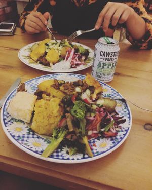 Moussaka special and salad  at Cosmic Kitchen in Plymouth