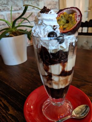 Chocolate sundae at Cosmic Kitchen in Plymouth