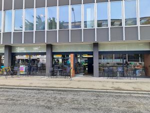 Street front at Farel Bistro in Biel
