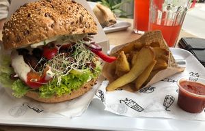 Pastrami burger with mayonnaise and dill    at Krowarzywa in Poznan