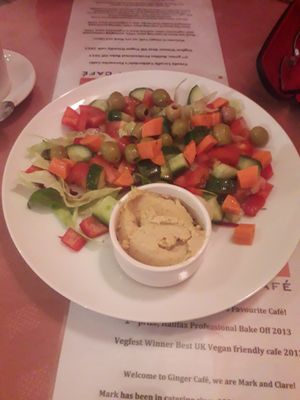 Salad with hummus at Ginger Vegetarian Cafe in Halifax