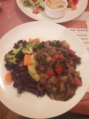 Vegan mushroom stroganoff at Ginger Vegetarian Cafe in Halifax